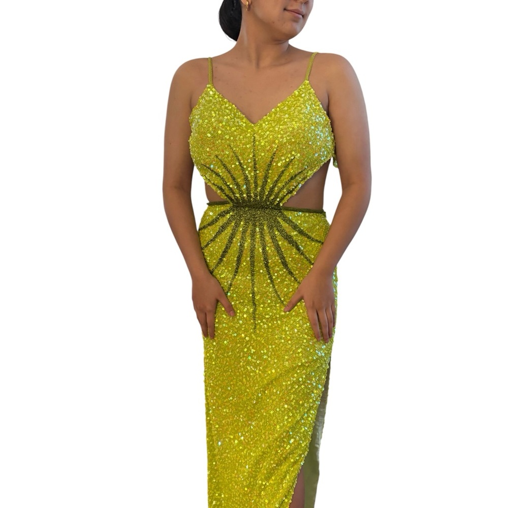 Scala Beaded Sequin Chartreuse Starburst Gown Size Medium